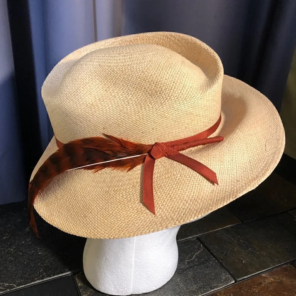 Vintage Betmar New York Feather Straw Hat Sun Shade Church